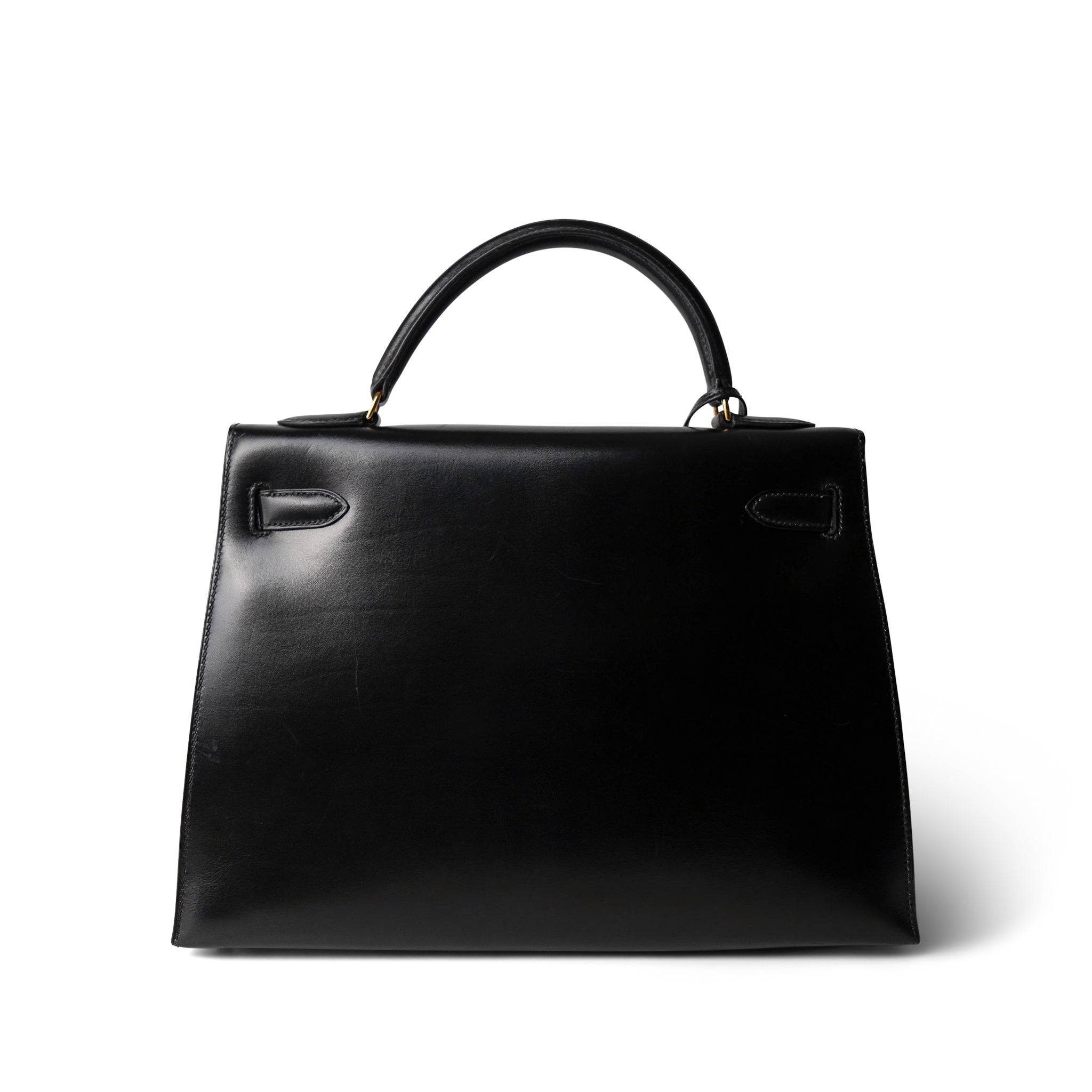 Hermes Black Kelly Sellier 32 Black Box Calfskin Gold Plated (U) Stamp - Redeluxe