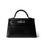 Hermes Black Mini Kelly Sellier Black Box Calfskin Palladium Plated B Stamp - Redeluxe