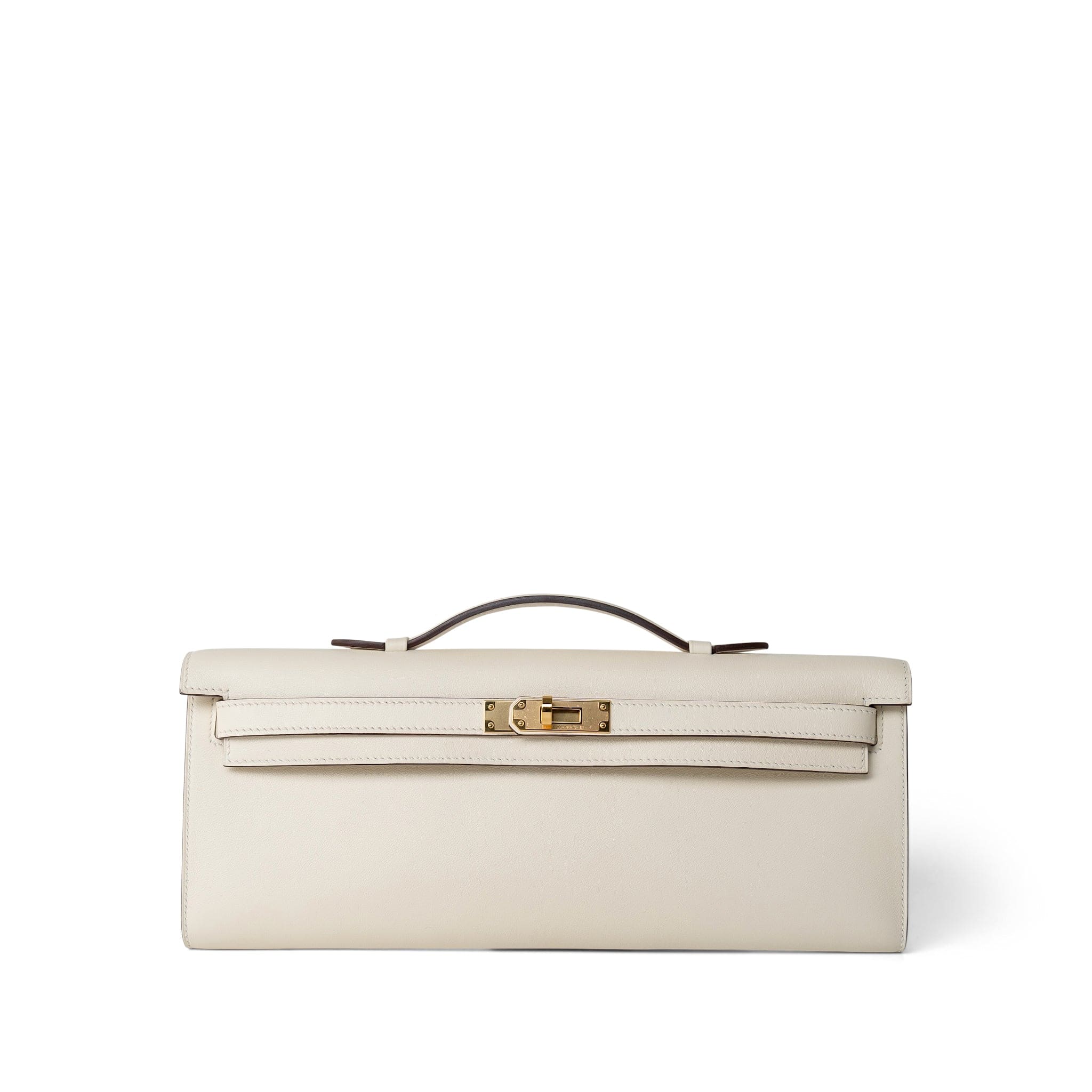 Hermes Clutch White Kelly Cut Clutch Nata Swift Gold Plated Z Stamp - Redeluxe