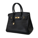 Hermes Handbag Birkin 30 Black/ Noir Vachette Ardennes Gold Plated Hardware G Square Stamp - Redeluxe