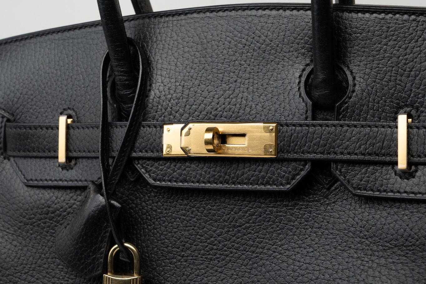 Hermes Handbag Birkin 30 Black/ Noir Vachette Ardennes Gold Plated Hardware G Square Stamp - Redeluxe