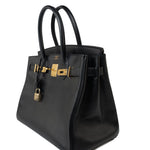 Hermes Handbag Birkin 30 Black/ Noir Vachette Ardennes Gold Plated Hardware G Square Stamp - Redeluxe