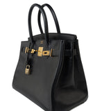 Hermes Handbag Birkin 30 Black/ Noir Vachette Ardennes Gold Plated Hardware G Square Stamp - Redeluxe