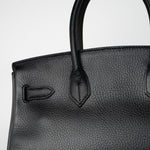 Hermes Handbag Birkin 30 Black/ Noir Vachette Ardennes Gold Plated Hardware G Square Stamp - Redeluxe