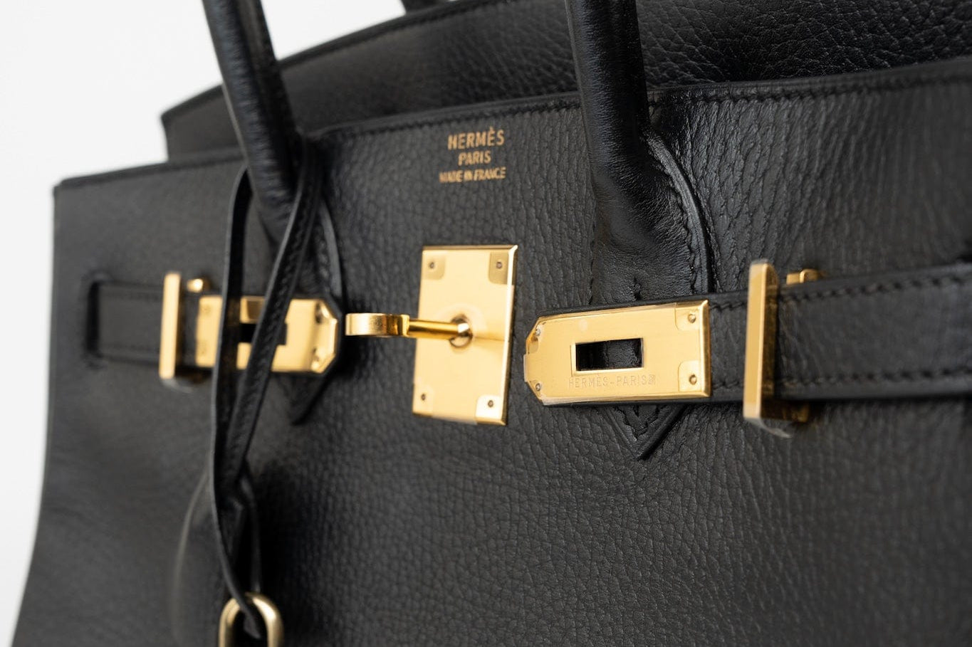 Hermes Handbag Birkin 30 Black/ Noir Vachette Ardennes Gold Plated Hardware G Square Stamp - Redeluxe