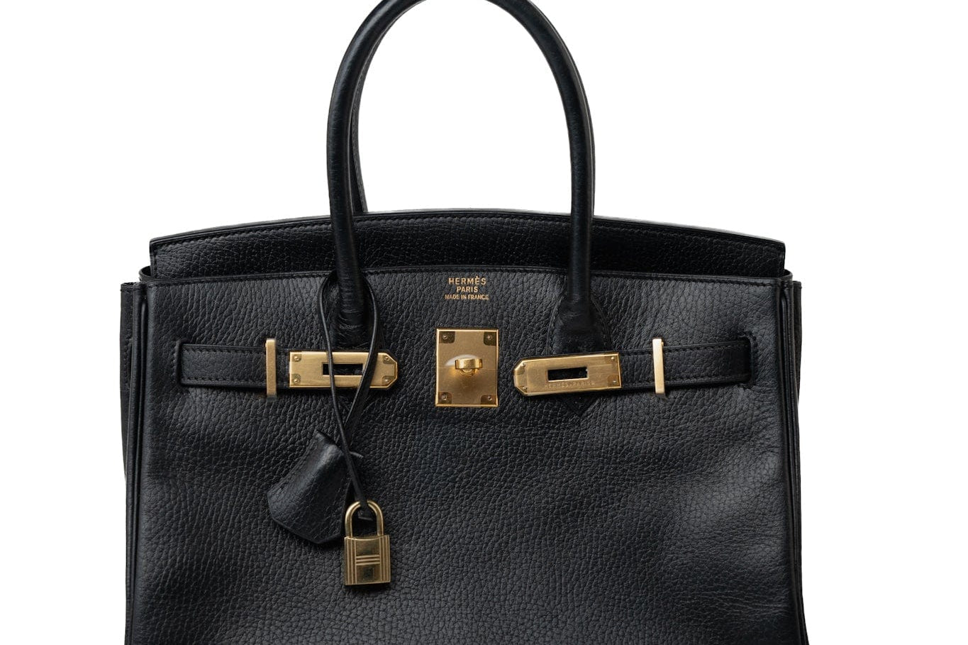 Hermes Handbag Birkin 30 Black/ Noir Vachette Ardennes Gold Plated Hardware G Square Stamp - Redeluxe