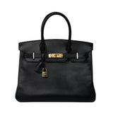 Hermes Handbag Birkin 30 Black/ Noir Vachette Ardennes Gold Plated Hardware G Square Stamp - Redeluxe