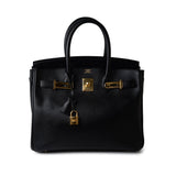 Hermes Handbag Birkin 30 Black Veau Epsom Leather Gold Plated N Stamp - Redeluxe