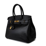 Hermes Handbag Birkin 30 Black Veau Epsom Leather Gold Plated N Stamp - Redeluxe