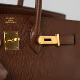 Hermes Handbag Birkin 35 Brown Ardennes Leather Gold Plated Z Circle Stamp - Redeluxe