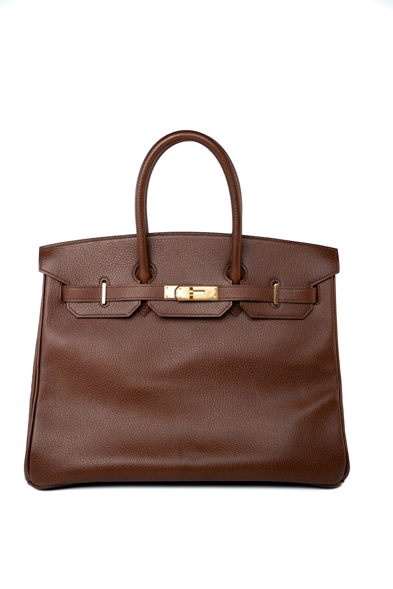Birkin 35 Brown Ardennes Leather Gold Plated Z Circle Stamp