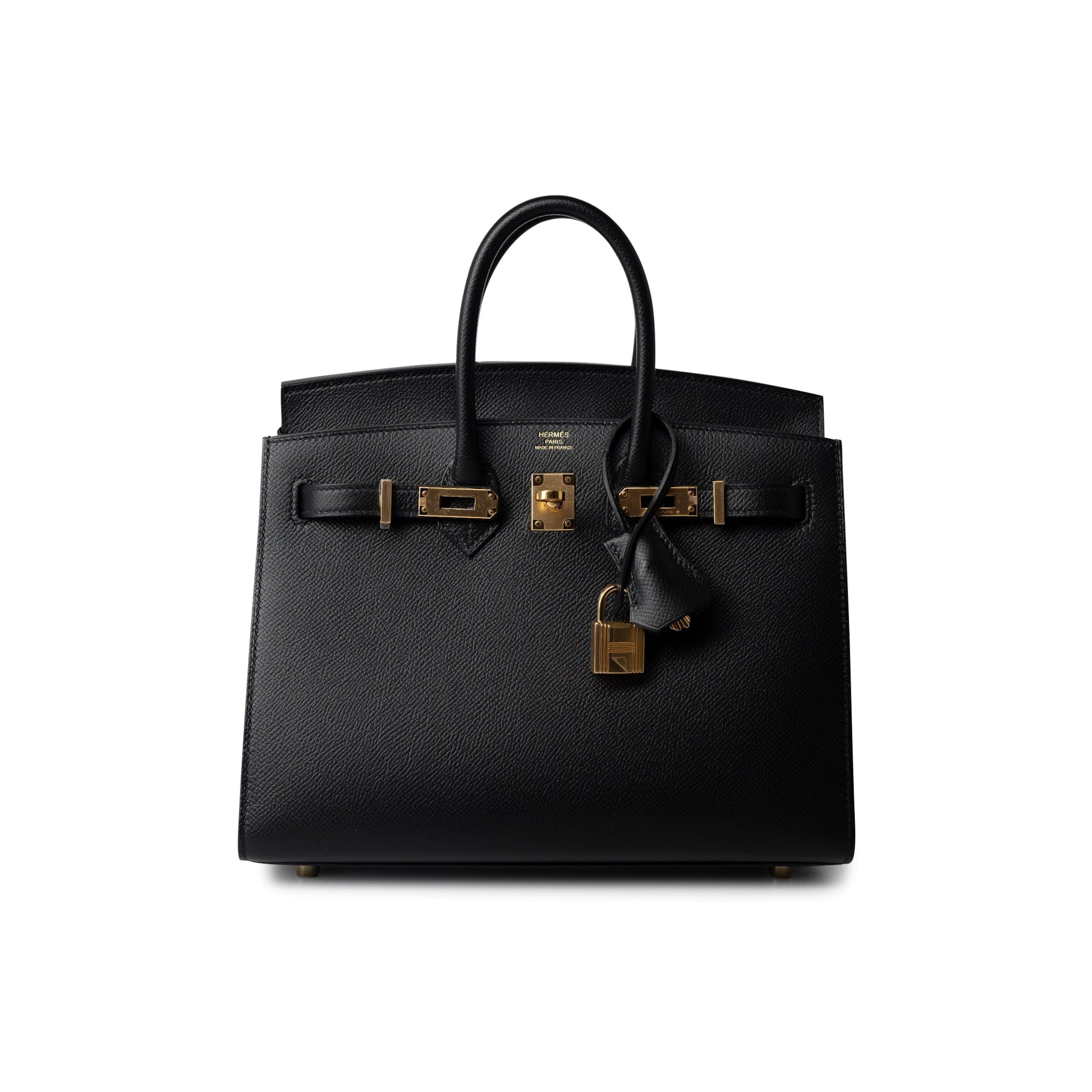 Hermes Handbag Birkin Sellier 25 Black Veau Epsom Leather Gold Plated Hardware Z Stamp - Redeluxe