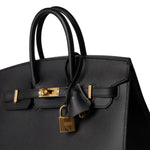 Hermes Handbag Birkin Sellier 25 Black Veau Epsom Leather Gold Plated Hardware Z Stamp - Redeluxe