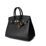 Hermes Handbag Birkin Sellier 25 Black Veau Epsom Leather Gold Plated Hardware Z Stamp - Redeluxe