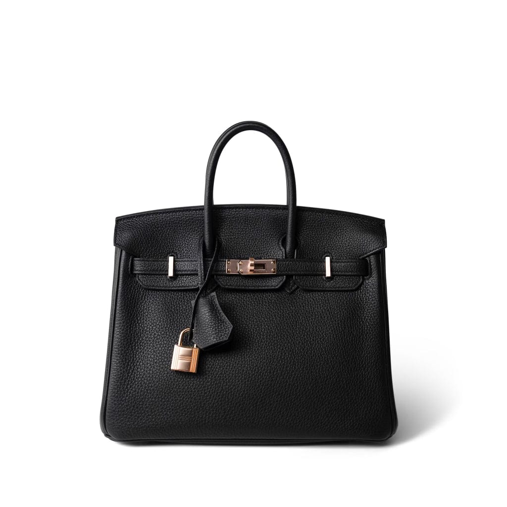 Hermes Handbag Black Birkin 25 Black Togo Rose Gold Plated Y Stamp - Redeluxe