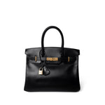 Hermes Handbag Black Birkin 30 Black Box Calfskin Gold Plated G Square Stamp - Redeluxe