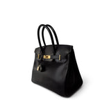 Hermes Handbag Black Birkin 30 Black Box Calfskin Gold Plated G Square Stamp - Redeluxe