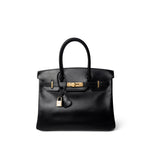 Hermes Handbag Black Birkin 30 Black Box Calfskin Gold Plated G Square Stamp - Redeluxe