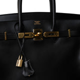 Hermes Handbag Black Birkin 35 Black Box Calfskin Gold Plated F Square Stamp - Redeluxe