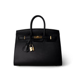 Hermes Handbag Black Birkin Sellier 25 Madame Gold Plated Y Stamp - Redeluxe