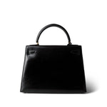 Hermes Handbag Black Kelly 28 Black Box Calfskin Gold Plated (T) Stamp - Redeluxe