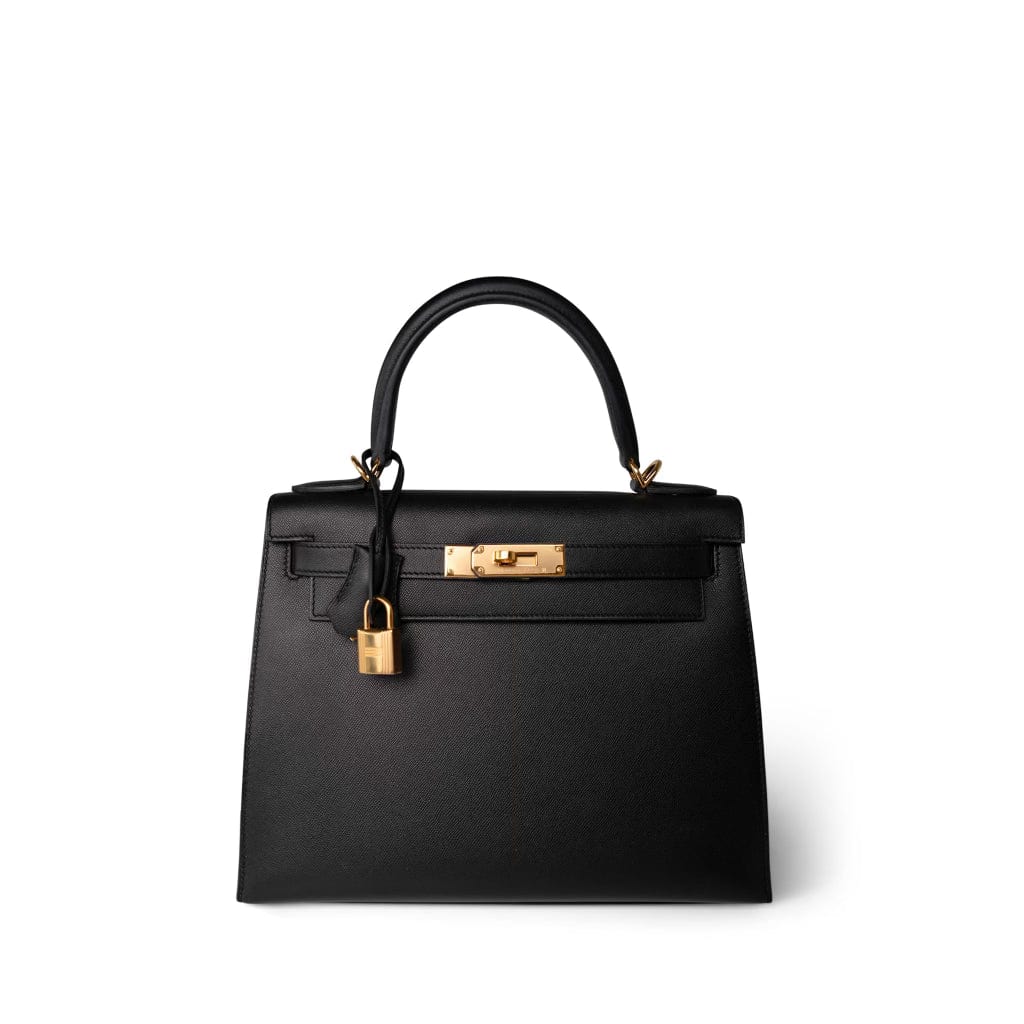 Hermes Handbag Black Kelly 28 Black Epsom Gold Plated B Stamp - Redeluxe