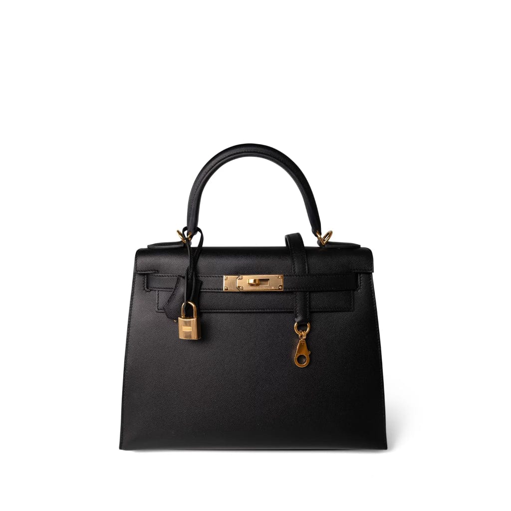 Hermes Handbag Black Kelly 28 Black Epsom Gold Plated B Stamp - Redeluxe