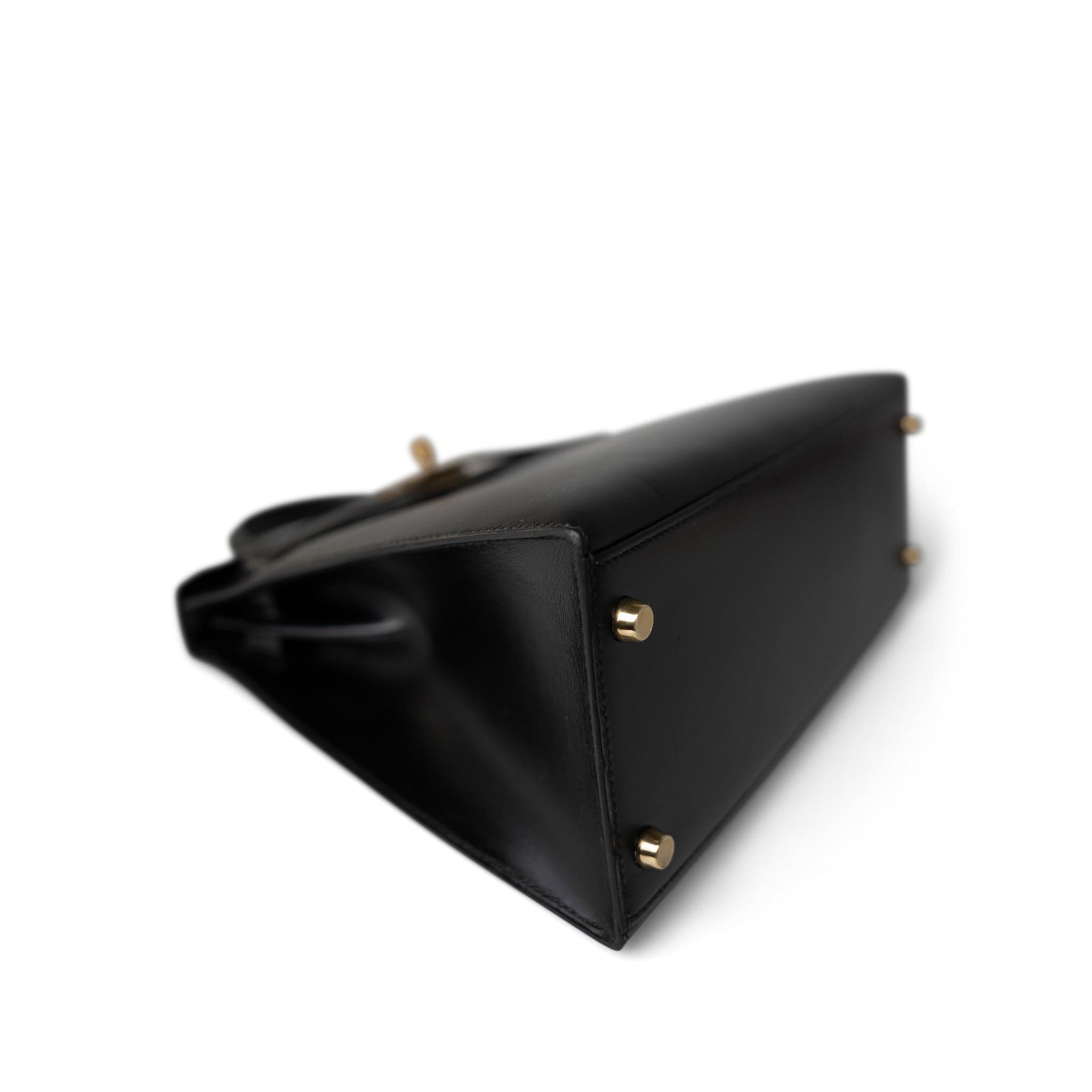 Hermes Handbag Black Kelly Sellier 28 Black Box Calfskin Gold Plated (V) Stamp - Redeluxe