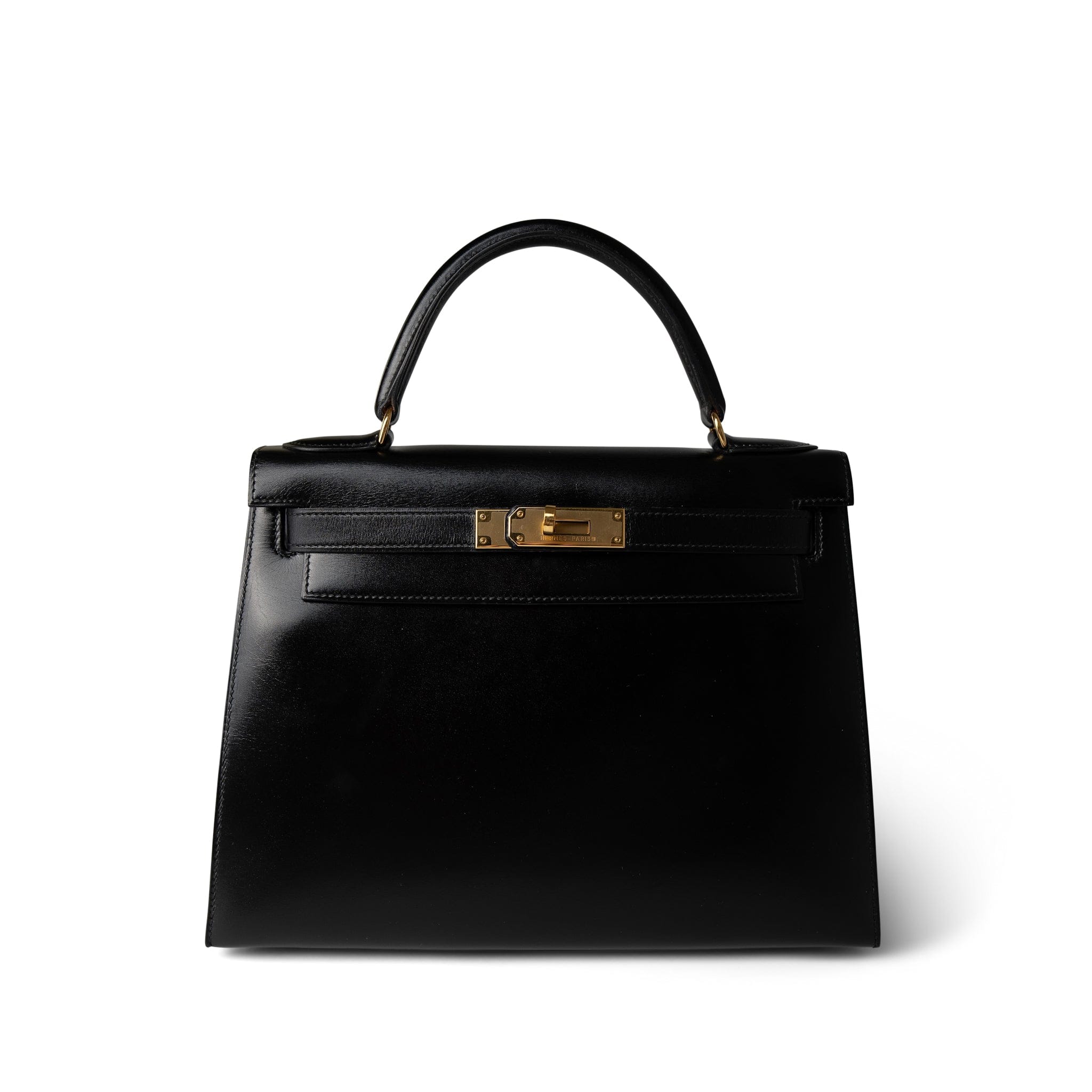 Hermes Handbag Black Kelly Sellier 28 Black Box Calfskin Gold Plated (V) Stamp - Redeluxe