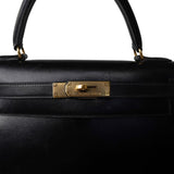 Hermes Handbag Black Kelly Sellier 28 Black Box Calfskin Gold Plated X Circle Stamp - Redeluxe