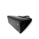 Hermes Handbag Black Kelly Sellier 28 Black Box Calfskin Gold Plated X Circle Stamp - Redeluxe