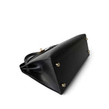 Hermes Handbag Black Kelly Sellier 28 Black Box Calfskin Gold Plated X Circle Stamp - Redeluxe