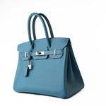 Hermes Handbag Blue Hermes Birkin 30 Blue Jean Veau Epsom Leather Palladium Hardware G Square Stamp - Redeluxe