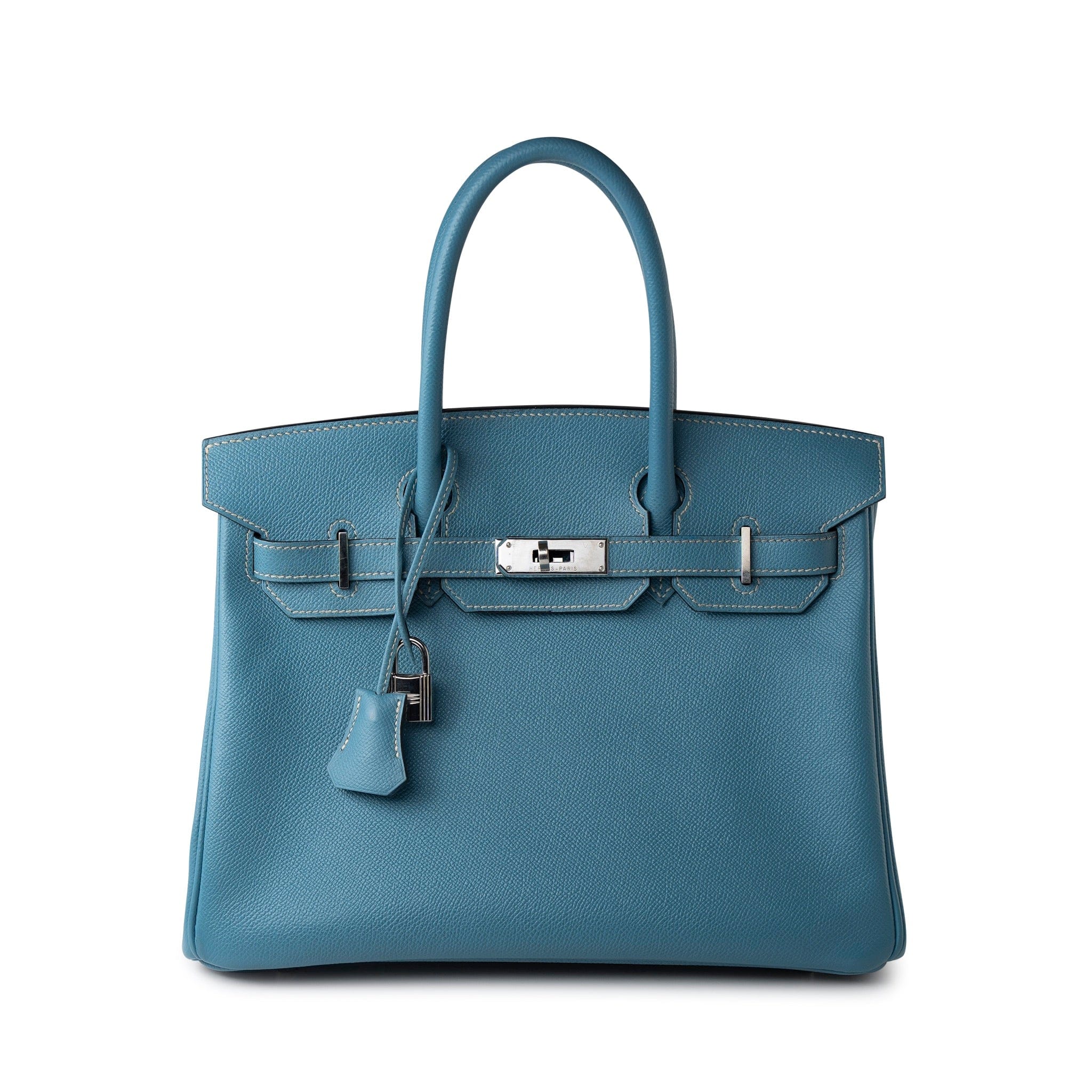 Hermes Handbag Blue Hermes Birkin 30 Blue Jean Veau Epsom Leather Palladium Hardware G Square Stamp - Redeluxe