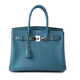 Hermes Handbag Blue Hermes Birkin 30 Blue Jean Veau Epsom Leather Palladium Hardware G Square Stamp - Redeluxe