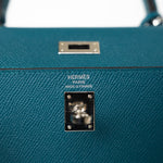 Hermes Handbag Blue Kelly Sellier 25 Vert Bosphore Veau Epsom Palladium Plated Hardware D Stamp - Redeluxe