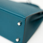 Hermes Handbag Blue Kelly Sellier 25 Vert Bosphore Veau Epsom Palladium Plated Hardware D Stamp - Redeluxe