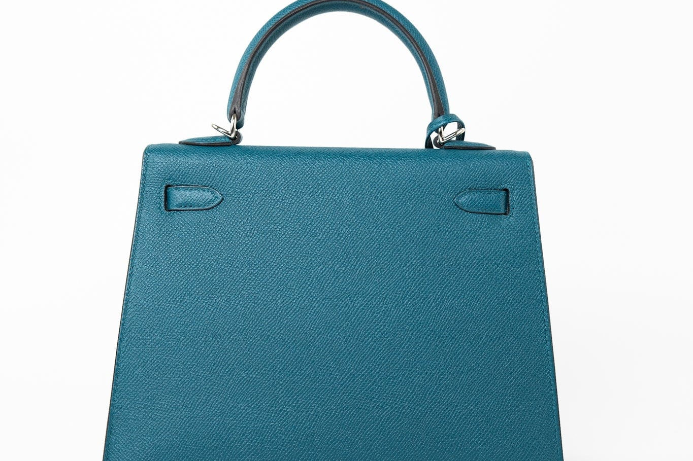 Hermes Handbag Blue Kelly Sellier 25 Vert Bosphore Veau Epsom Palladium Plated Hardware D Stamp - Redeluxe