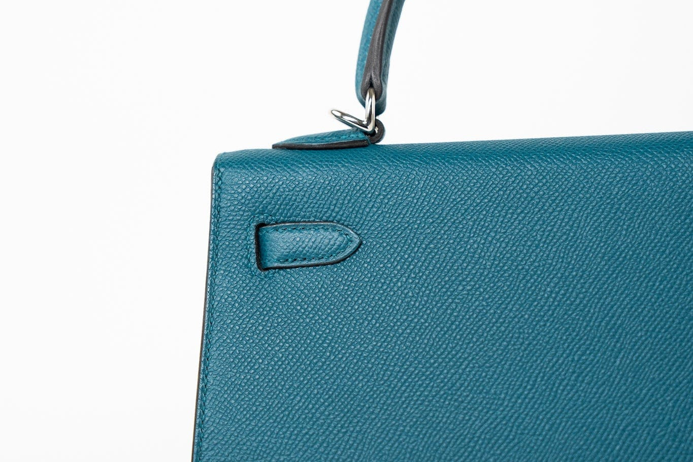 Hermes Handbag Blue Kelly Sellier 25 Vert Bosphore Veau Epsom Palladium Plated Hardware D Stamp - Redeluxe