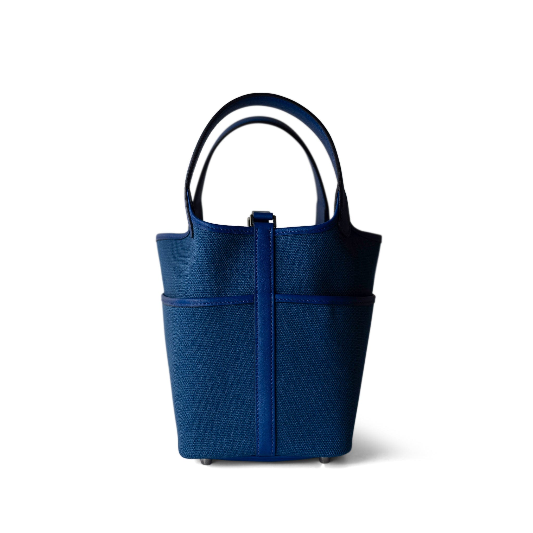 Hermes Handbag Blue Picotin Lock 18 Bleu Royal Swift and Bleu Egee Toile Geoland Cargo Palladium Hardware - Redeluxe