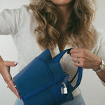 Hermes Handbag Blue Picotin Lock 18 Bleu Royal Swift and Bleu Egee Toile Geoland Cargo Palladium Hardware - Redeluxe