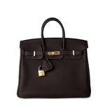 Hermes Handbag Brown Birkin 25 Ebène Veau Togo Leather Gold Plated Y Stamp - Redeluxe