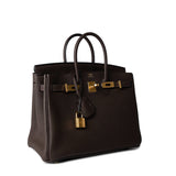 Hermes Handbag Brown Birkin 25 Ebène Veau Togo Leather Gold Plated Y Stamp - Redeluxe