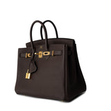 Hermes Handbag Brown Birkin 25 Ebène Veau Togo Leather Gold Plated Y Stamp - Redeluxe