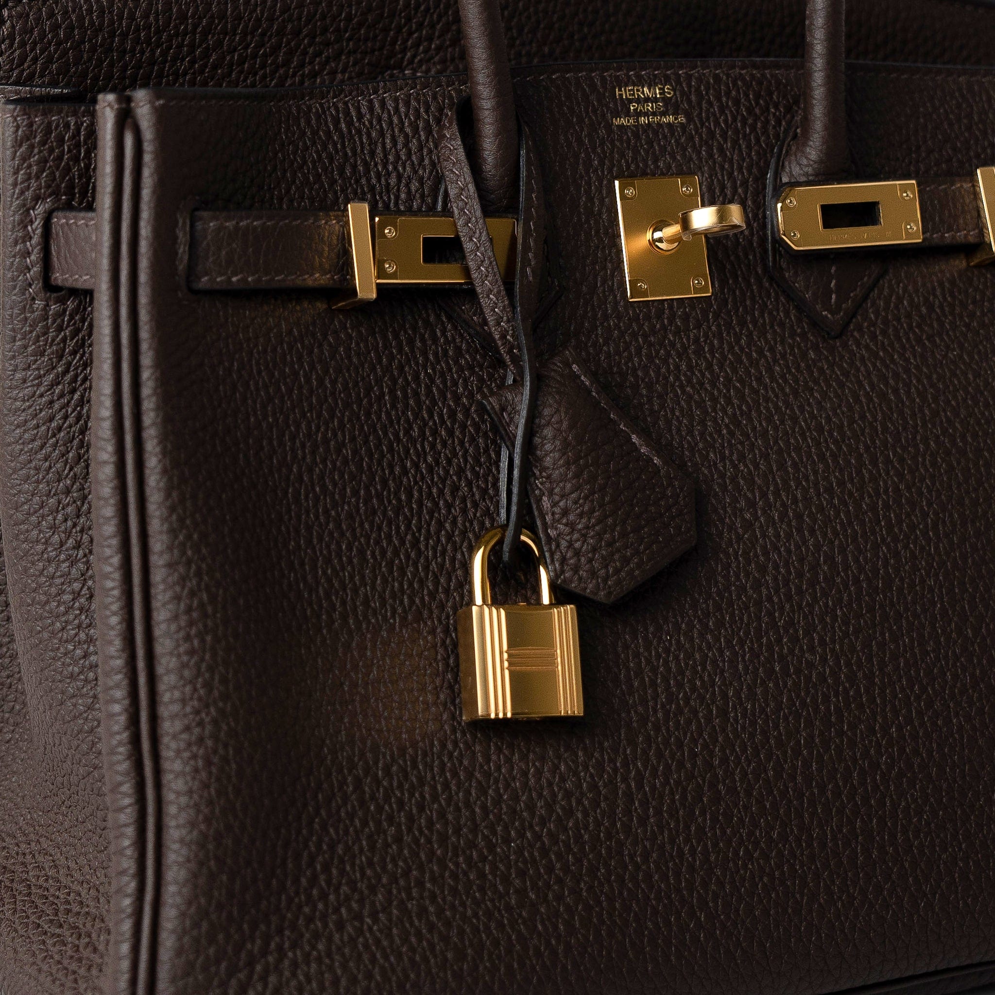 Hermes Handbag Brown Birkin 25 Ebène Veau Togo Leather Gold Plated Y Stamp - Redeluxe