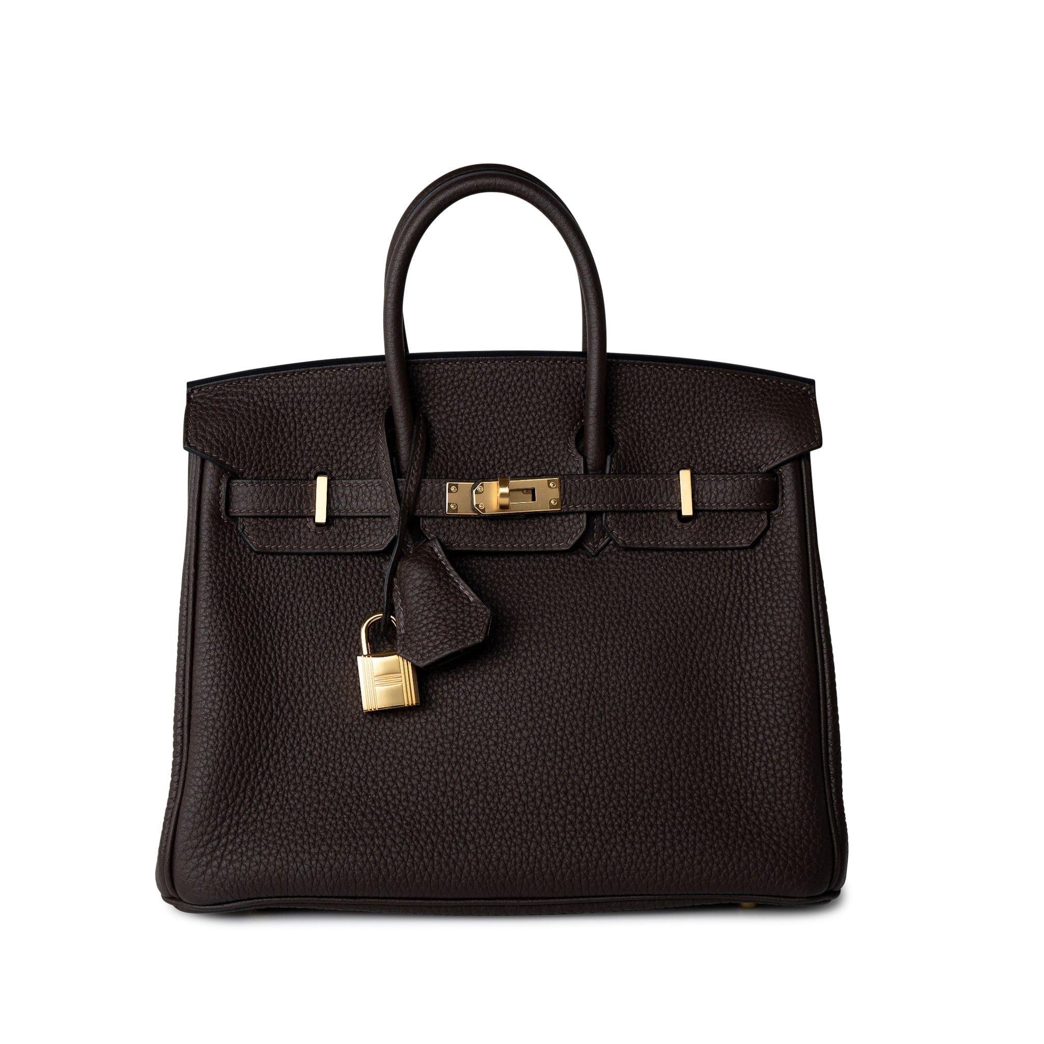 Hermes Handbag Brown Birkin 25 Ebène Veau Togo Leather Gold Plated Y Stamp - Redeluxe