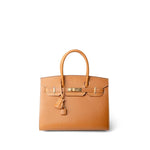 Hermes Handbag Brown Birkin Sellier 30 Natural Sable Vache Naturelle Grainée Gold Plated D Stamp - Redeluxe