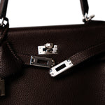 Hermes Handbag Brown Kelly 25 Ebene Barenia Faubourg Palladium Plated U Stamp - Redeluxe