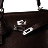 Hermes Handbag Brown Kelly 25 Ebene Barenia Faubourg Palladium Plated U Stamp - Redeluxe