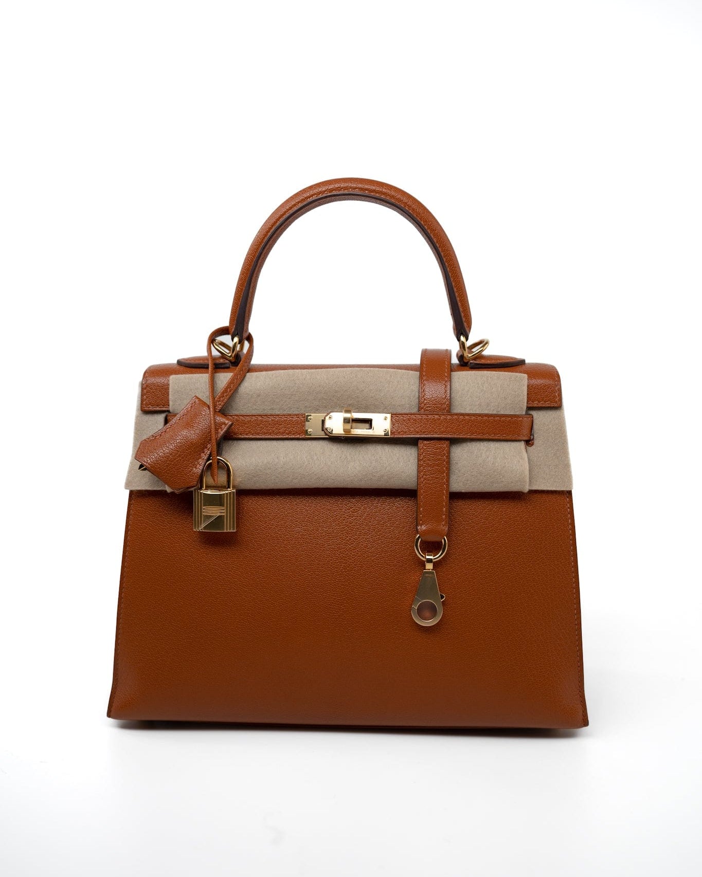 Hermes Handbag Brown Kelly 25 Pain d’Epice Chèvre Mysore Goatskin Gold Plated Hardware Y Stamp - Redeluxe